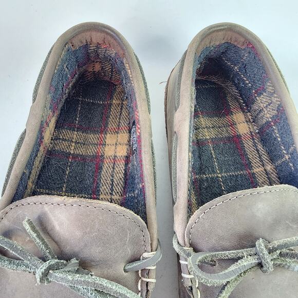 LL Bean Handsewn Leather Flannel Lined Slippers Men's 10M Graphite Gray - Picture 5 of 8